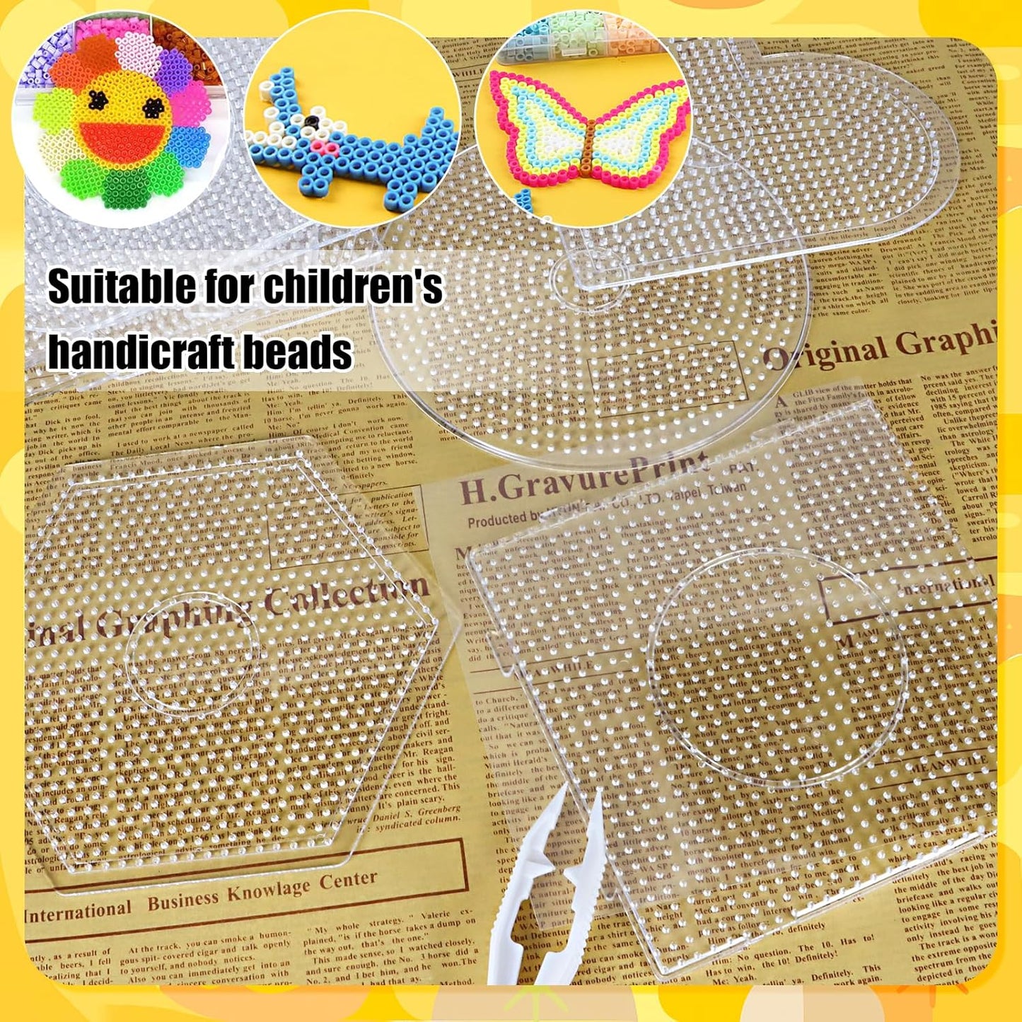 10PCS (4 Shapes) Fuse Beads Pegboards Boards with 2Pieces Tweezers and 6Pieces Lroning Paper,5mm Clear Plastic Pegboards Set Kit for Kids Craft Supplies Beads