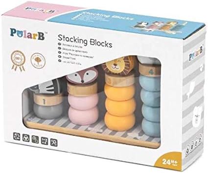 Geometric Wooden Animal Stacker, Stacking & Nesting Educational Stacking Tower with Rings and Animals for Toddlers