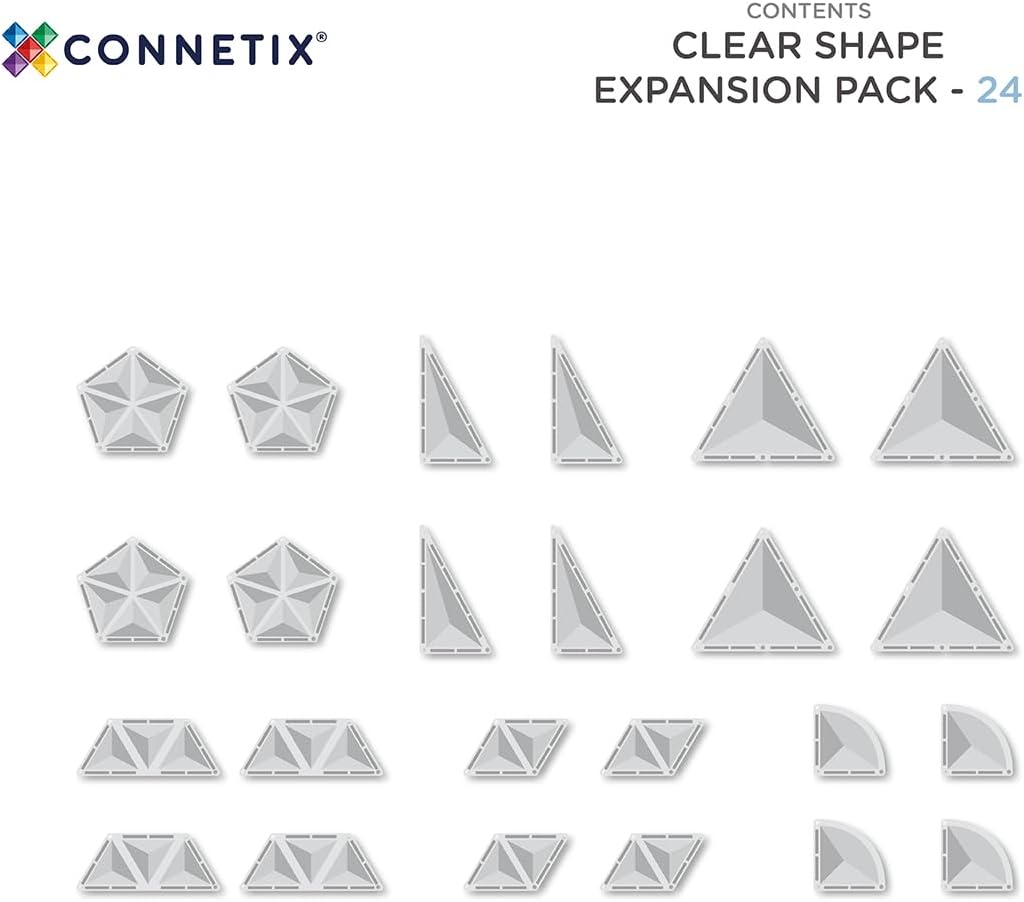 CONNETIX Magnetic Tiles Clear Shape Expansion Pack, 24 Pieces
