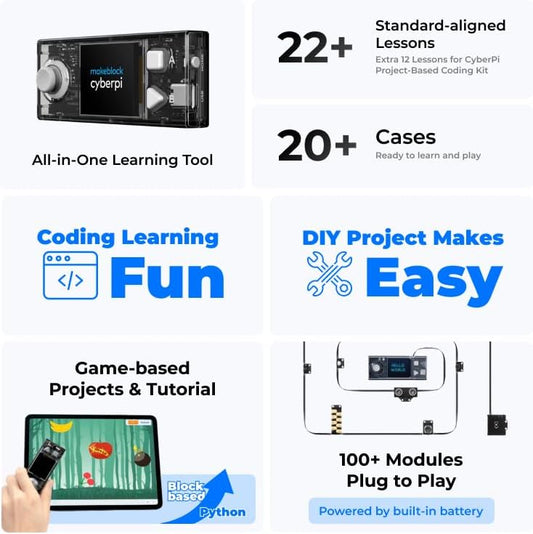 Makeblock CyberPi Project-Based Kit: Coding for Kids 8-12, STEM Programmable Robot with Scratch & Python Support, IoT Technology & Built-in WiFi Module