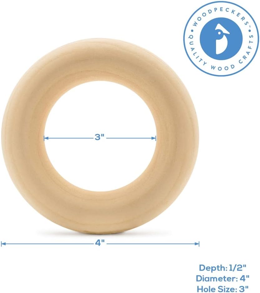 Wood Rings for Crafts 3 Inch, Pack of 5 Unfinished Wooden Rings for Macrame and Jewelry-Making, by Woodpeckers