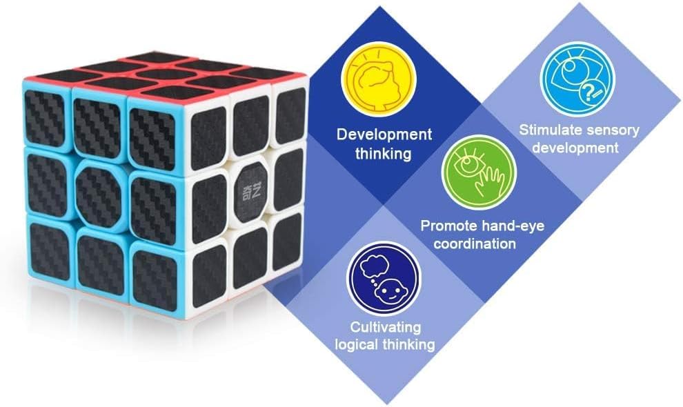 Little Golden Elephant QY Toys Warrior W Speed Cube 3x3- Smooth Carbon Fiber Sticker Magic Cube 3x3x3 Puzzles Toys, The Most Educational Toy to Effectively Improve Child's Concentration and Memory