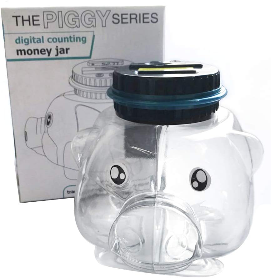 Electronic Piggy Bank for Kids Adults, Digital Counting Money Jar, CoinCounter Machine with LCD Counter, Clear Pig Shaped Piggy Bank for Boys (As Shown)
