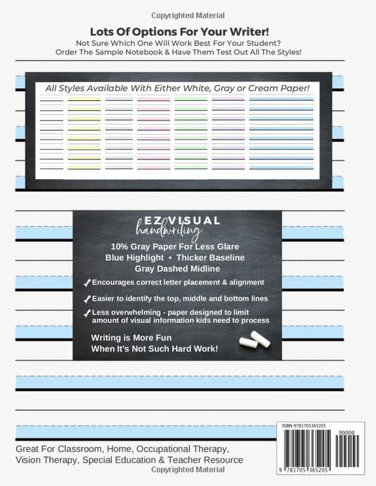 Handwriting Practice Paper: Blue Highlight + Gray Paper Composition Journal Improves Handwriting For Kids | Visual Handwriting With Visual Cues Grades ... -Wide Ruled Full Page (Handwriting Help)