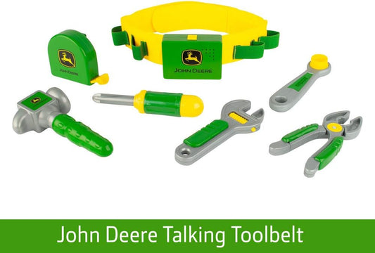 John Deere Deluxe Talking Toolbelt - 7-Piece Kids Tool Set - Interactive Construction Toys - Interactive Toddler Tools Playset - Green - 7 Count - Preschool Toys Ages 2 Years and Up