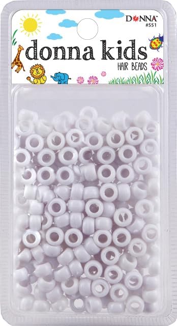 DONNA Small Plastic Hair Beads, DIY Hair Braiding plastic beads for braid hair 1pc Quick Beaders for Kids Hair Braids, Medium Pack Size (WHITE)
