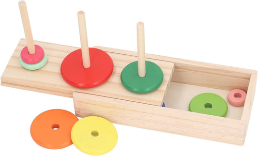 Asixxsix Tower of Puzzle, 10 Levels Wooden Stacking Rings Game, Sustainable Pine Wood Puzzle Tower with 10 Rings 3 Sticks for Children Early Education Family Entertainment