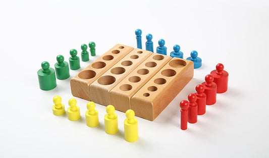 Montessori Colorful Socket Cylinders, Wooden Sensory Toy, Shape & Color Recognition