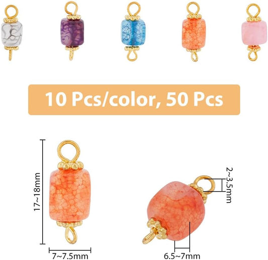 DICOSMETIC 50Pcs 5 Colors Cube Natural Agate Connector Multi-Colored Bead Connector Charms Cube Linking Pendant with Gold Plated Iron Findings for Jewelry Making Crafts, Hole: 2~3.5mm