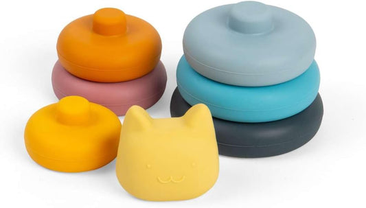 Bigjigs Toys Silicone Stacking Cat - 7pcs Rainbow Animal Stacker Toy, Montessori Activity, Babies & Toddlers Early Learning, Made from 100% Silicone, Gifts for 5 Month Olds +