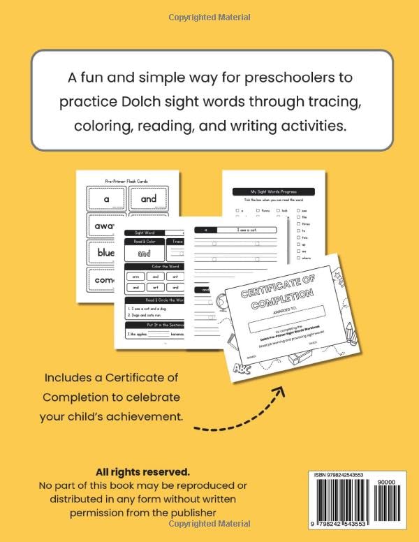 Dolch Sight Words Workbook Pre-Primer: Preschool High Frequency Words Activity Workbook with Flash Cards and Tracing Practice for Early Readers 3-4 years old
