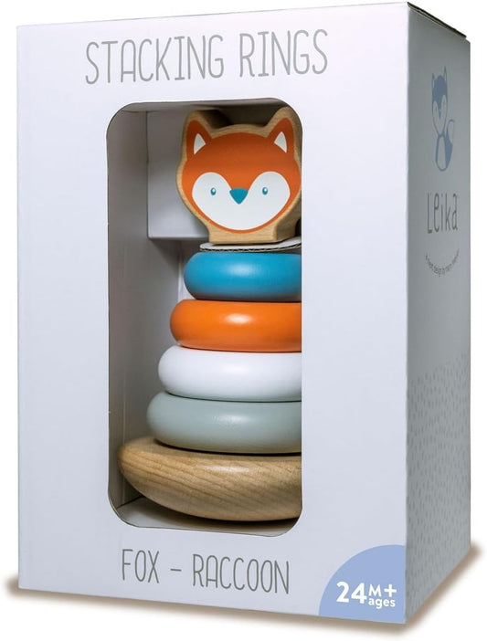 Mary Meyer Leika Wooden Toys Stacking Rings Montessori Toys for 24+ Months Old Toddler Preschool Gifts, 4.25 x 7-Inches, Raccoon & Fox