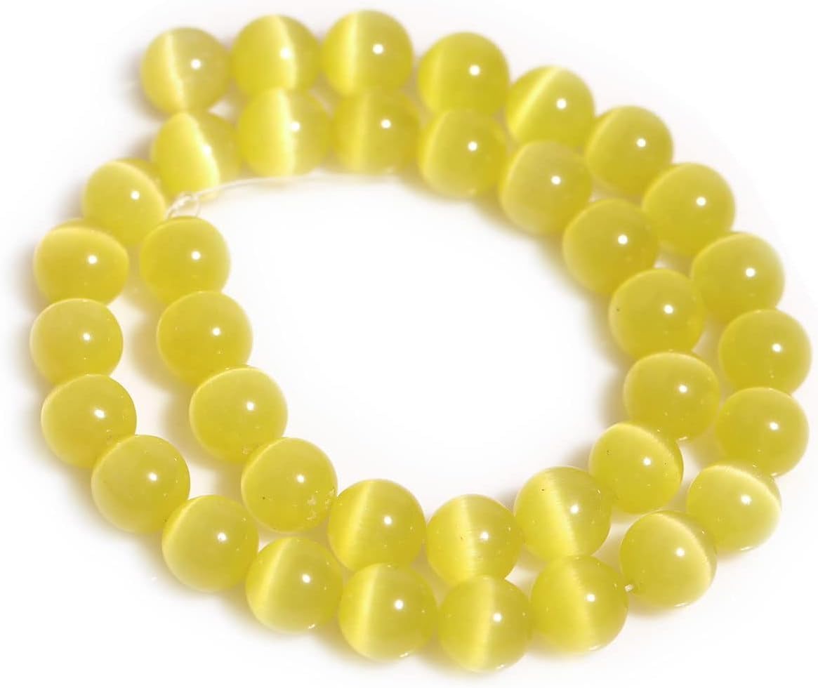 HAAMIIQII 8mm Light Blue Cat Eye Glass Round Crystal Stone Loose Gemstone Beads for Jewelry Making Bracelets Necklaces Earrings Crafts (45-50pcs)