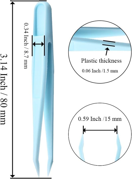 15 Pieces Blue Plastic Tweezers 3.14 Inch Craft Tweezers Forceps Thickened Plastic Sturdy Fine Motor Skill Learning for Perler Beads Jewelry Making Family Classroom School Ckyleole