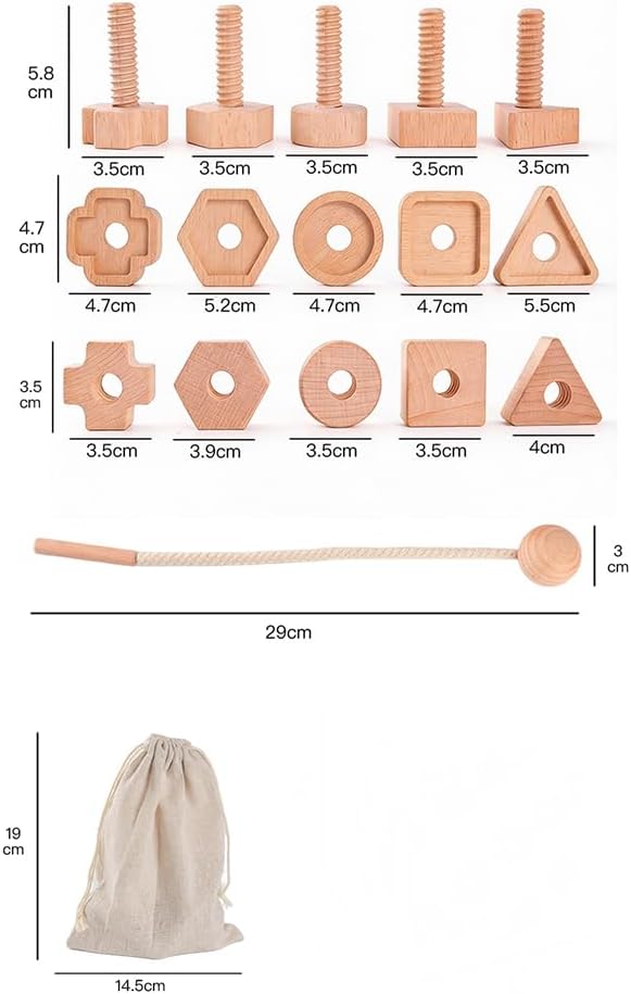 Wooden Screw and Nut Playset for Kids, Montessori Shape Sorting Toy, Lacing Beads for Kids, Preschoolers Activities, Building Construction Screw Matching Toys for Boys Girls Ages 3,4,5