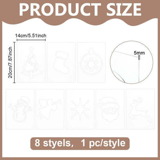 INFUNLY 8PCS Xmas Tree Acrylic Router Template 7.8x5.5 Snowflakes Gifts Clear Acrylic Template Christmas Carving Template for Woodworking Curvy Tracing Stencils Router Guide Tool for DIY Crafts