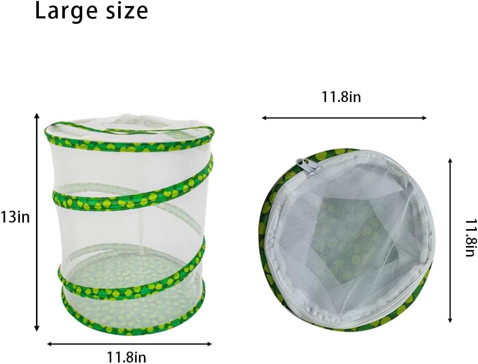 Pop-up Insect and Butterfly Habitat Cage Growning Garden Washable, Reusable, Folds Flat Dragonfly Caterpillars Mesh Cage Feeder Butterfly Growing Kit (Large)