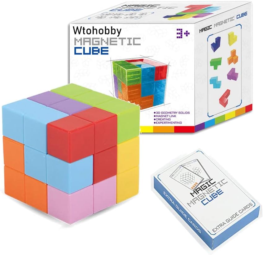 Magnetic Soma Cube Block- Children's Educational Toys Magnetic Tiles for Kids Stress Relief Toy Puzzle Cubes to Develops Intelligence, Ideal for Birthday Gifts (Crystal)