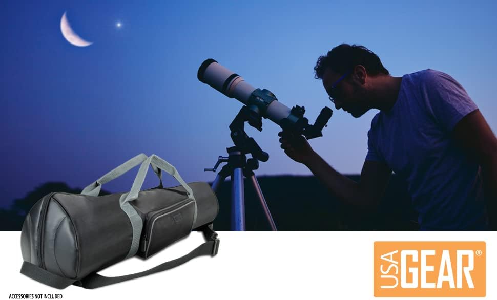 USA Gear Refractor Telescope Case - Holds Telescopes/Tripod 21 to 35 inches - Adjustable Extension, Storage Pocket, Strap - Compatible with ToyerBee, Gskyer, NASA, Celestron Telescope Bags and Cases