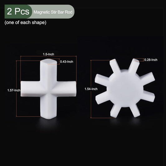 YOKIVE 2 Pcs Magnetic Stir Bar, PTFE Coated Cross/Gear Type Stirrer | Great for Lab Liquid Solution Stirring Mixing(White, 2 Sizes)