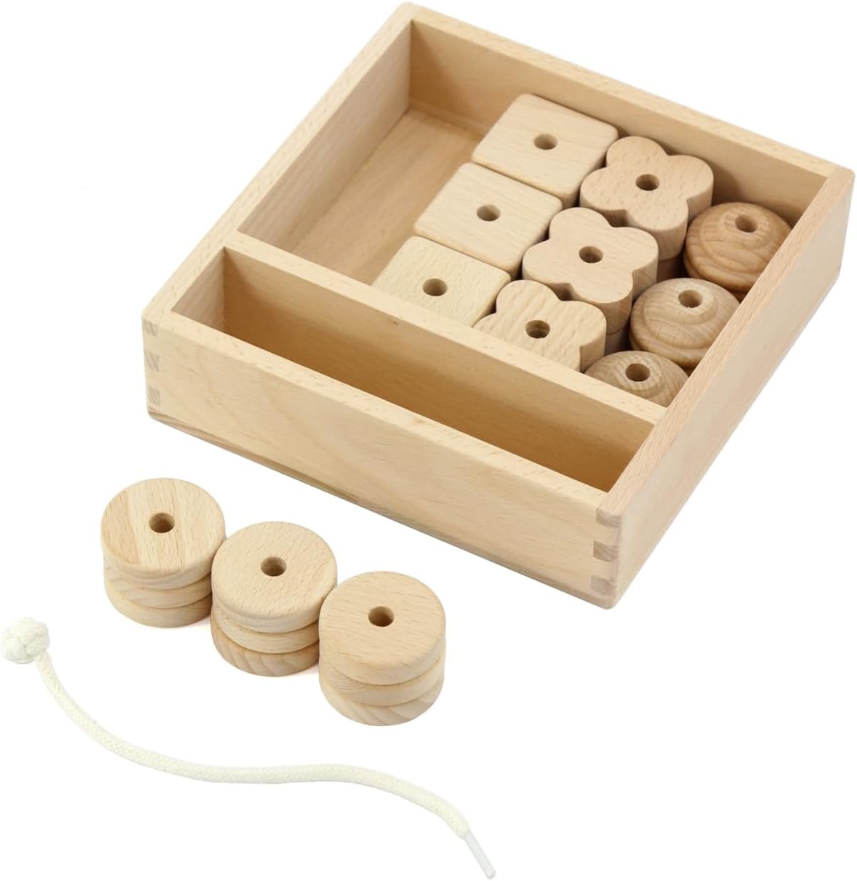 Kiddison Lacing Bead 27 Large Wooden Beads 1 Lace for Toddlers 2-4 – Large Wooden Threading & Stringing Toy with Tray – Fine Motor Skills Activity for Preschool & Occupational Therapy