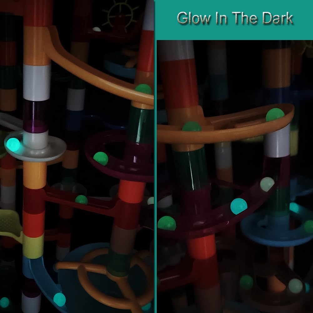 Marble Run - 200Pcs Maze Game Construction Building Toy, Race Track Set with 30pcs Glow in Dark Plastic Marbles STEAM Building Toys Gift for Kids (Marble run-200)