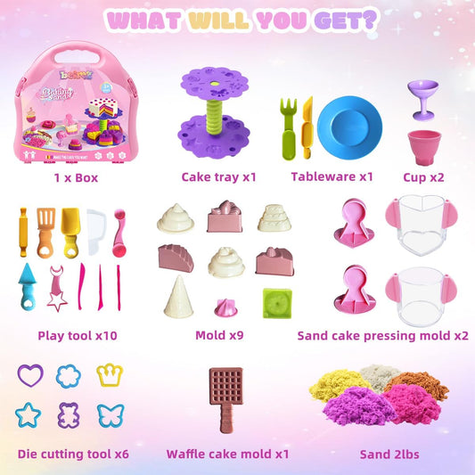Unicorn Sensory Bin Sand Kit - 155 Pcs with 2.2lbs Sand, 9 Castle & 8 Unicorn Molds, 12 Tools, Tactile Sensory Fillers for Girls Age 4-9 Gifts