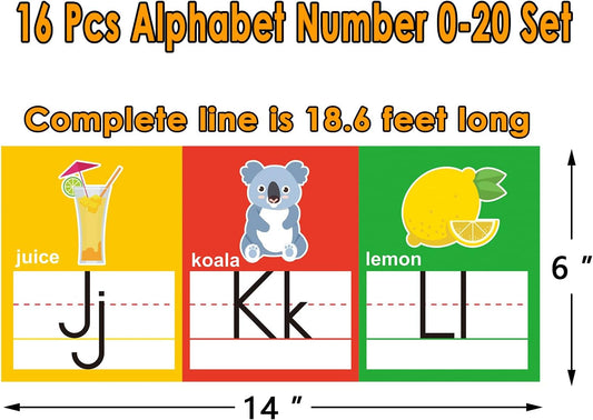 Alphabet Line ABC Number 0-20 Colors and Shapes Wall Decorations for Pre-School Kindergarten Elementary Classroom Nursery Homeschool