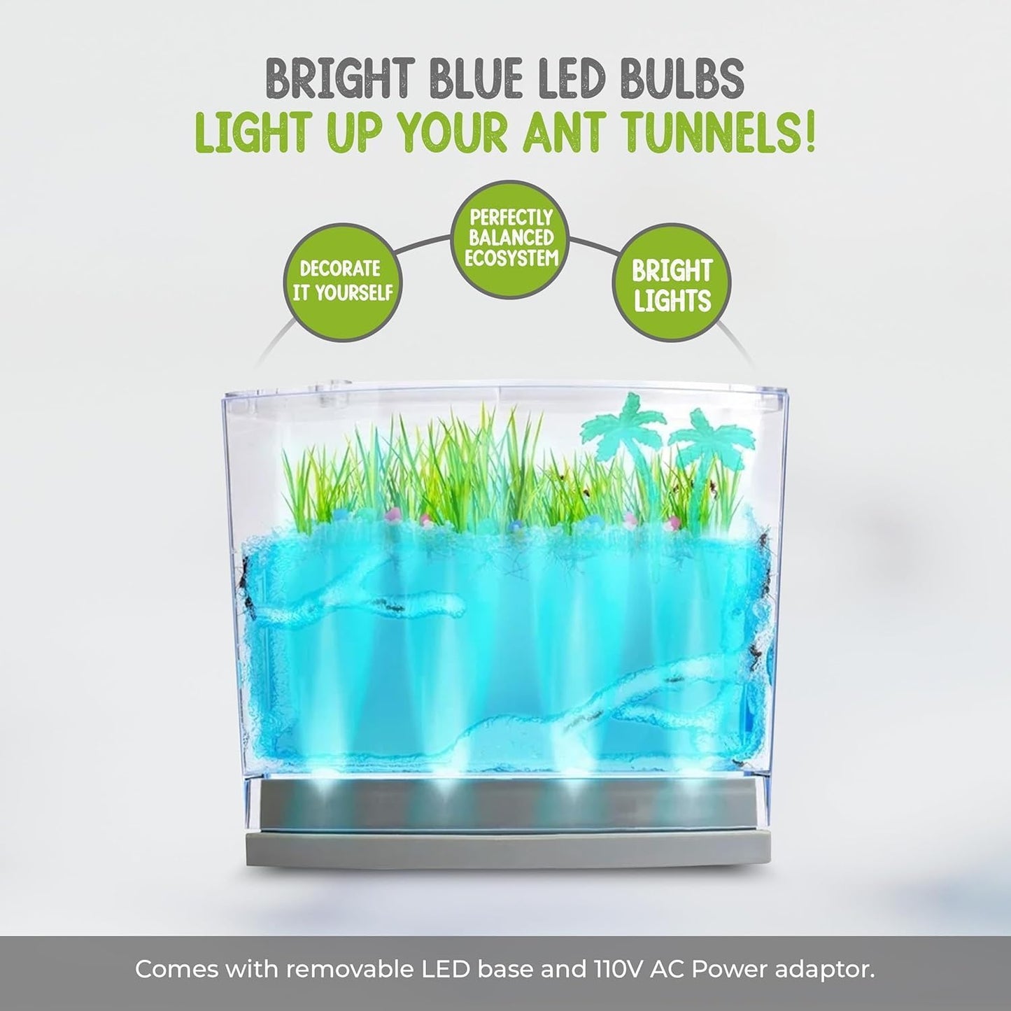LED Lighted Gel Ecosystem Ant Habitat with 25 Live Ants - Eco-Terrarium Set - Includes Nutrient Gel, Seeds, Palm Trees, Rocks, and More