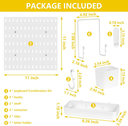Peg Board, Pegboard Combination kit, 4 Pegboards and 12 Accessories Modular Hanging for Wall Organizer,Suitable for Wall Storage,Crafts Organization,Decorative Display,11''x11'' Each