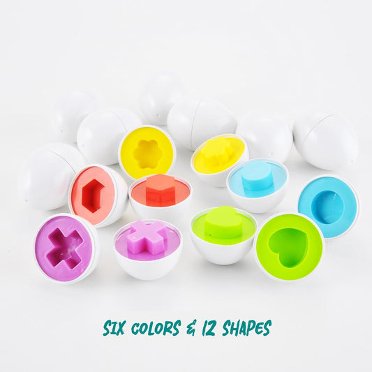 PowerTRC Egg Toys for Toddlers Montessori Toys 12 Pcs Matching Eggs Game Color Recognition Shape Sorter Puzzle Easter Travel Games Early Learning STEM Motor Development Gift