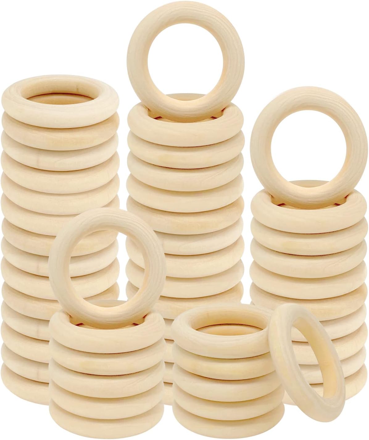 50 PCS Unfinished Wooden Rings for Crafts, Natural Wood Rings for DIY Without Paint, Wooden Rings for Macrame, Jewelry Making 55mm/2.2inch