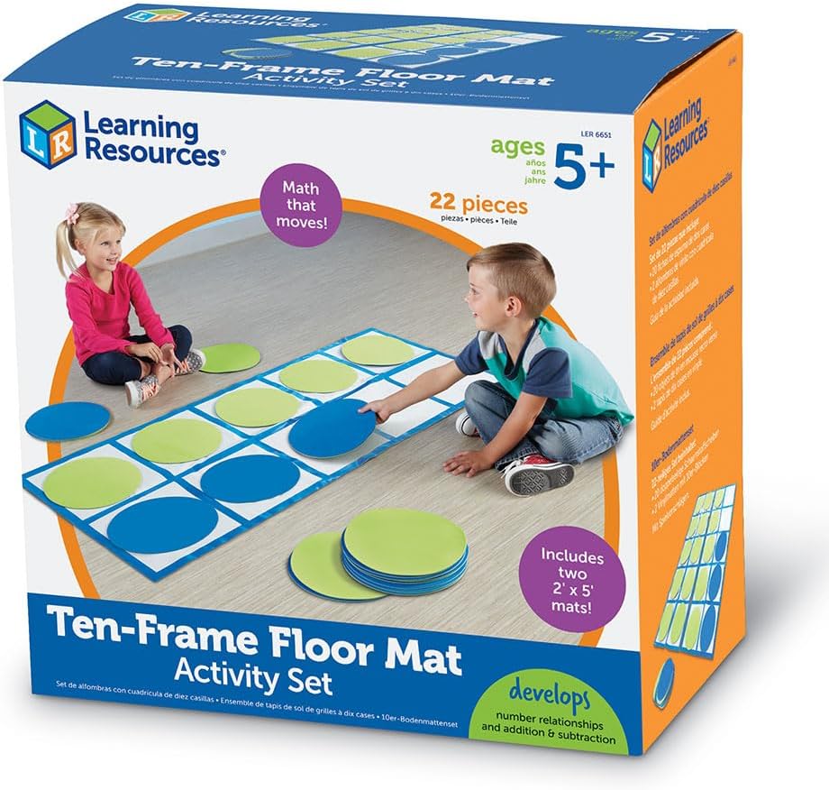 Learning Resources Ten Frame Floor Mat Activity Set, Math Manipulatives for Preschool & Kindergarten, Gross Motor Number & Place Value Games, Classroom Use, Lightweight, Multicolor