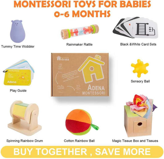 Adena Montessori Play Kit for 13-18 Month Baby,8 in 1 Toy,Colorful Stacking&Nesting Cup,Coin Bank,Coins,Carrots Lid,Carrots,Posting Lid,Flexble Stacker,Bead Kit,Shape Puzzle,Pound&Tap Hammer Bench