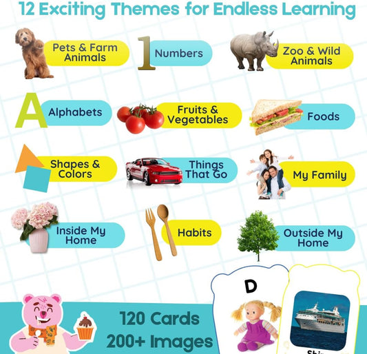 First 200 Thick Toddler Flash Cards, 1 2 3 4 Year Old,Easy to Carry, Letter, Number, Color, Animal, Baby Flash Cards Activities, Montessori Toys for Toddlers and Preschool, Toddler Learning Cards