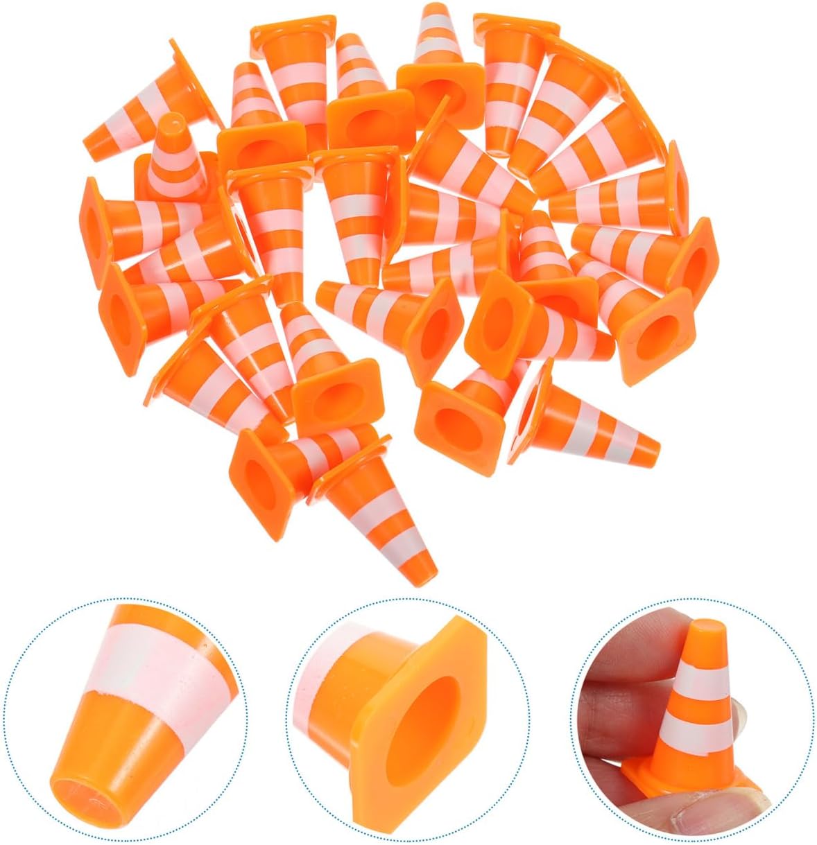 NUOBESTY 30Pcs Mini Traffic Cones, 0.98 Small Orange Construction Cones Miniature Sports Training Roadblock Toy Safety Road Street Signs Scene Models for Kids Early Cognitive Learning, Sand Table