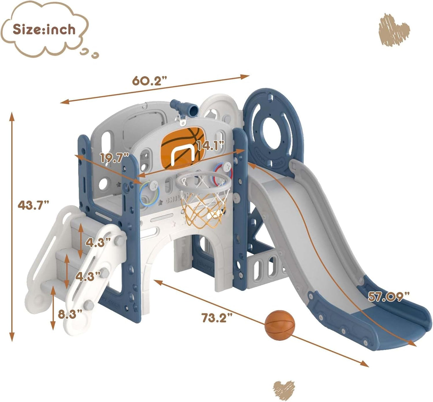 YUFU 9 in 1 Toddler Slide Set, Kids Slide for Toddlers Age 1-3, Toddler Playset with Climber and Basketball Hoop, Kids Indoor Outdoor Playground (Beige+Coffee)