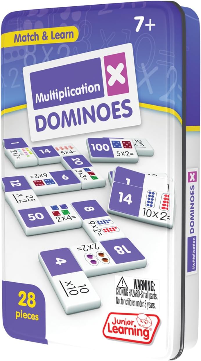 Junior Learning Multiplication Dominoes Game Set, 28 Pieces, Ages 7-9, Math Skills, Grade 2-3