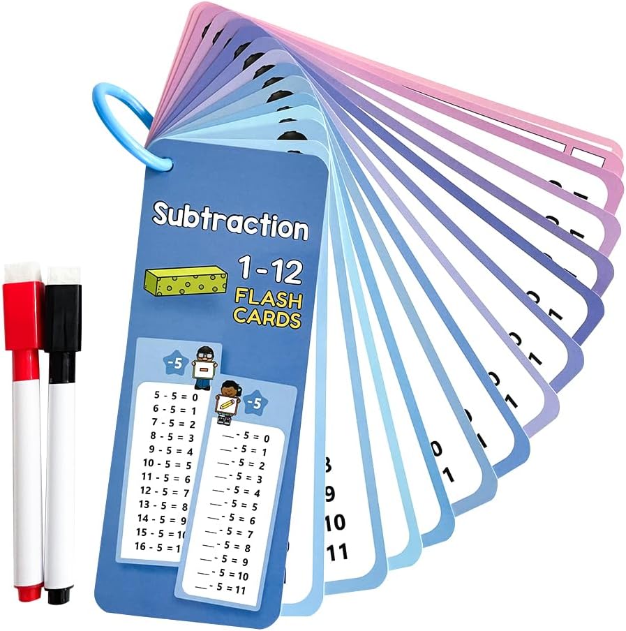Lachilly Multiplication Flash Cards 0-12 with 2 Dry Erase Pens, Educational Times Table Flashcards for Kids, Self Check Classroom Home Learning Aids, Elementary School Teacher Teaching Aids, 15 Cards