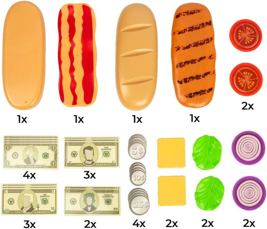 Subway Sandwich Playset - 12-Piece Pretend Play Food Set with Ingredients and Play Money - Play Food Toys for Kids 3+