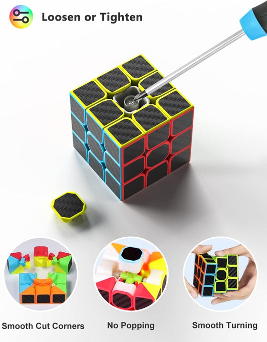 Vdealen Speed Cube Set, 2x2x2 3x3x3 Pyramid Magic Cube Set, Puzzle Cube Toys Birthday Party Christmas Stocking Stuffers Gift for Kids Teens Adults(Carbon Fiber Sticker)