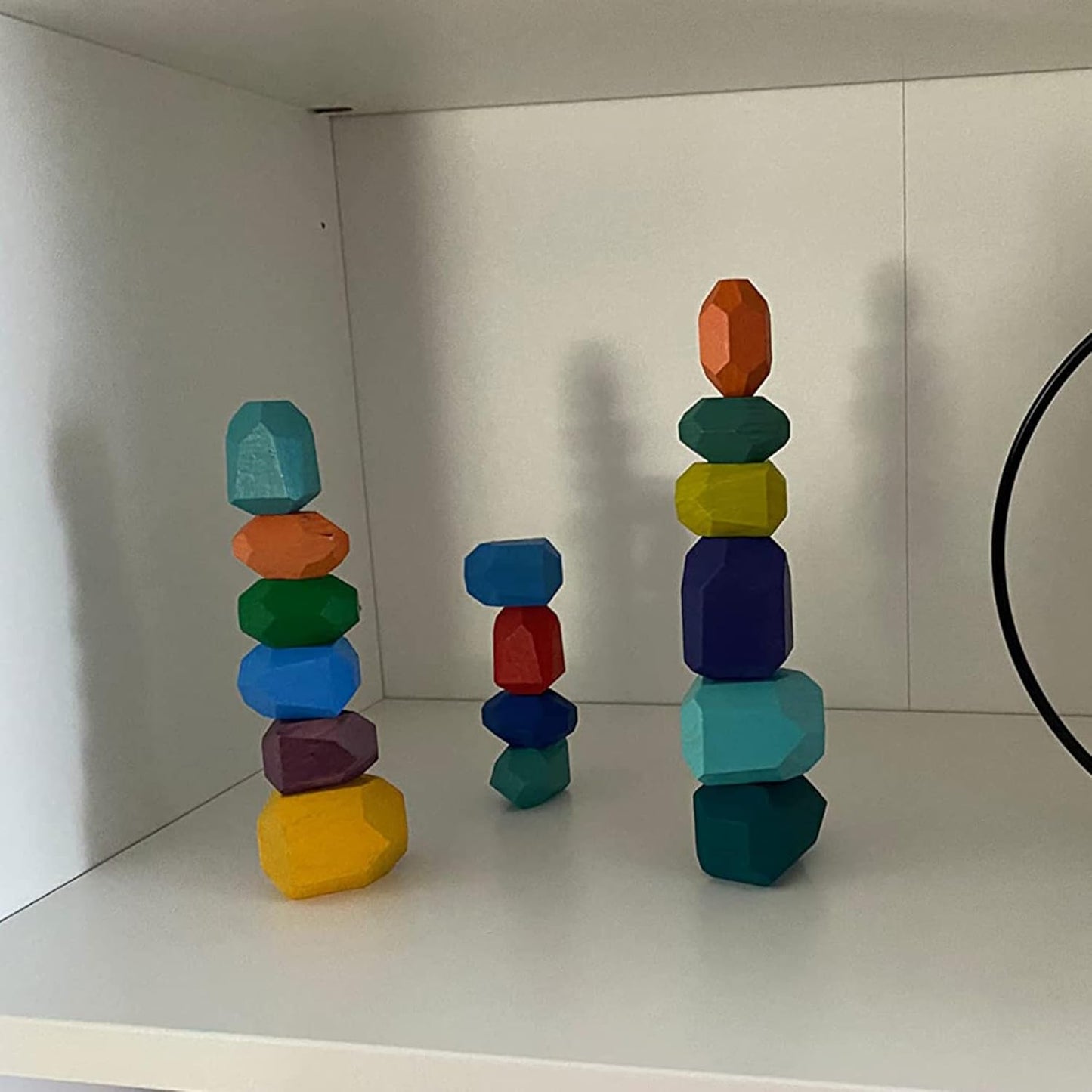 Cllayees 16 Pcs Wooden Stacking Blocks Rocks Building Toys, Colored Solid Wood Stones Pre-School Educational Games Creative Toys for Kids Toddlers