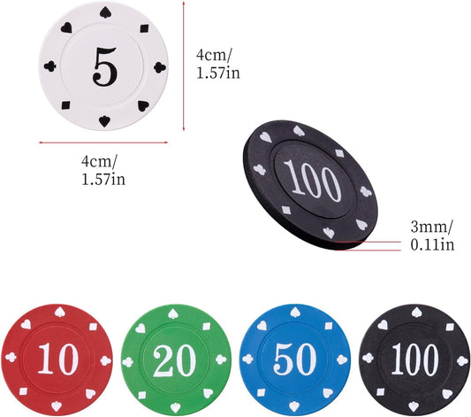 Poker Chips with Denominations, Poker Chips Set with Box or Bag, Plastic Learning Counters Disks and Learning Math Counting Chips,Game Night Party Supplies (Bag, 200)