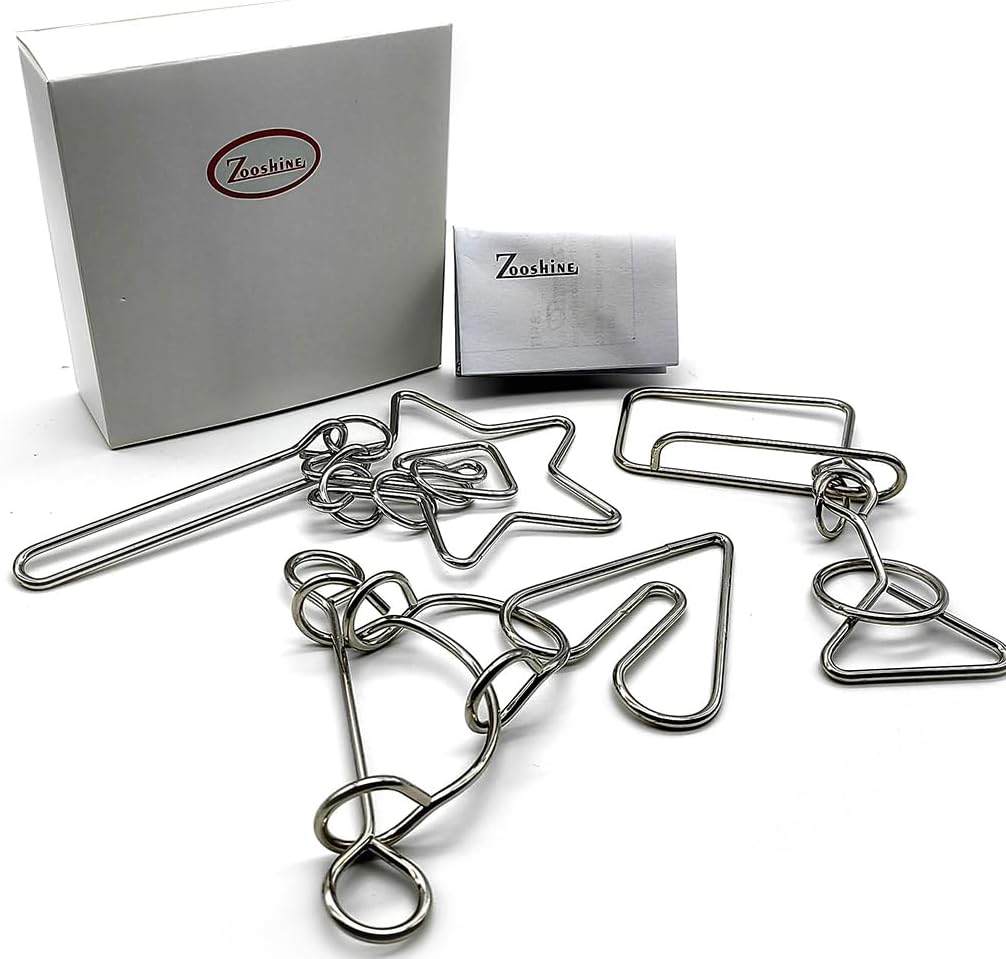 Zooshine 3PCS Large Hard Metal Brain Teaser Puzzles,Metal Wire Puzzle Set Challenging Magic Trick Toy for Party,Office Gift for Adults Kids Teens