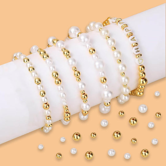 Hpebl 2136PCS Beads for Bracelets Pearl Bracelet Making Kit Friendship Bracelet Kits Bracelet Bead Kits Small Pearl Bead and Gold Beads Beading Kit for Bracelets Jewelry Making Kit