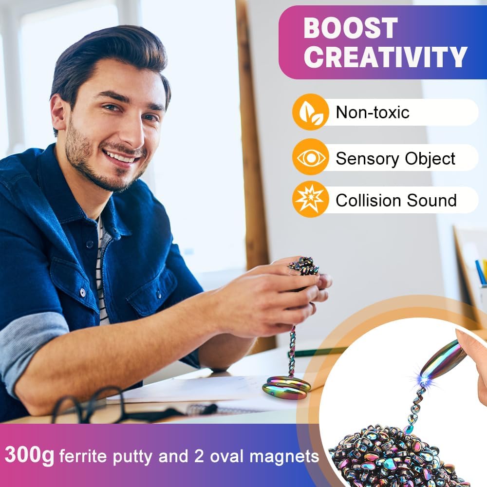 Slime Putty Set, Cool Fidget Magnet Ferrite Putty, Magnetic Stones Eggs with Rattle Oval Magnet, Novelty EDC Desk Gadget Slime Putty & Science Kit Gift