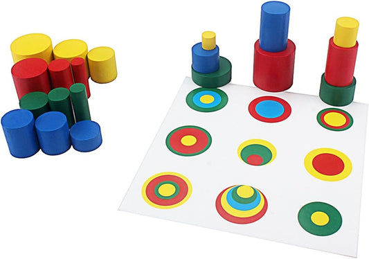 Thoth Montessori Color Cylinder with Cards Wooden Cylinder Ladder Block MINI-Size Knobless Cylinder Montessori Memory Training Game Early Development Toy for Kids