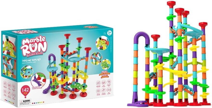 Toys for Boys 4-6 - Marble Runs 3D Maze Game DIY Educational Toys for Kids 5-7 Birthday Gift,Track Pipe Building Blocks Mini Glass Marbles for Kids,Toys for 3+ Year Old Boys Christmas (142PIECES)