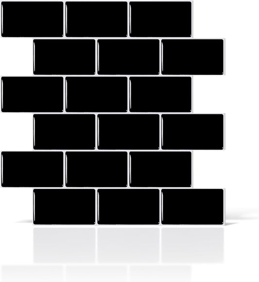 VViViD 11 Sheets Peel and Stick Grey Gloss Faux Ceramic Brick Wall Tiles, Self Adhesive Backsplash 12”x12”, 2mm Thick Kitchen, Bathroom (11 sq. ft.)