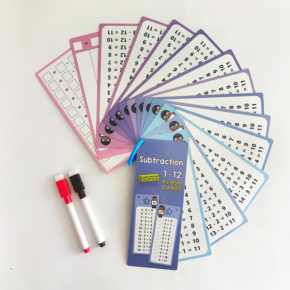 Multiplication Flash Cards 0-12 – Times Table Flashcards with Self-Check, 15 Rewritable Cards & 2 Dry Erase Pens, Ideal for Homeschool & Primary School 1st to 3rd Grd Teaching Aids